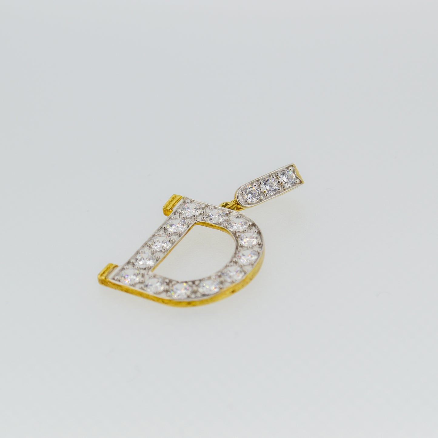 9ct Yellow Gold Letter 'D' pendant with Cubic Zirconia cluster