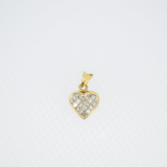 9ct Gold Heart Diamond Pendant with Princess Cut Diamonds