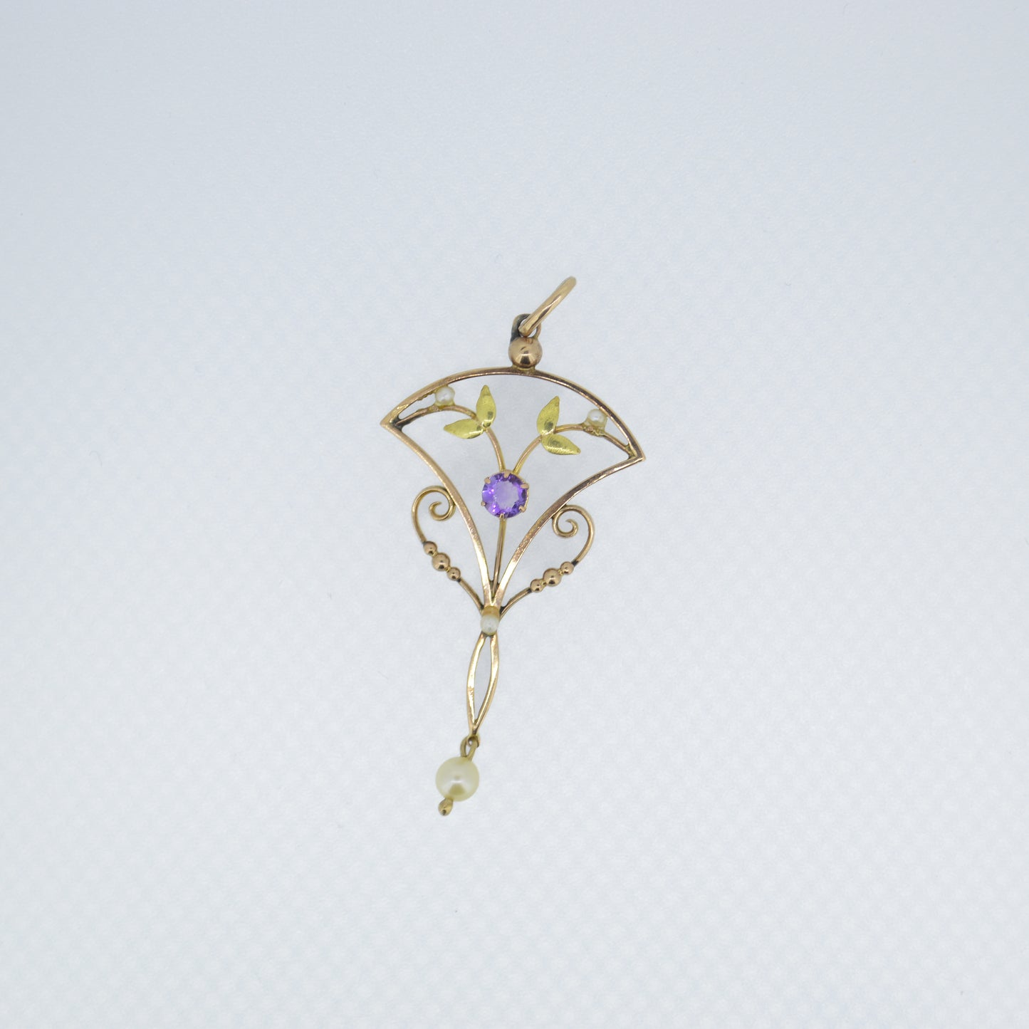 Antique lavalier 9ct Gold Pendant with Amethyst and Pearls