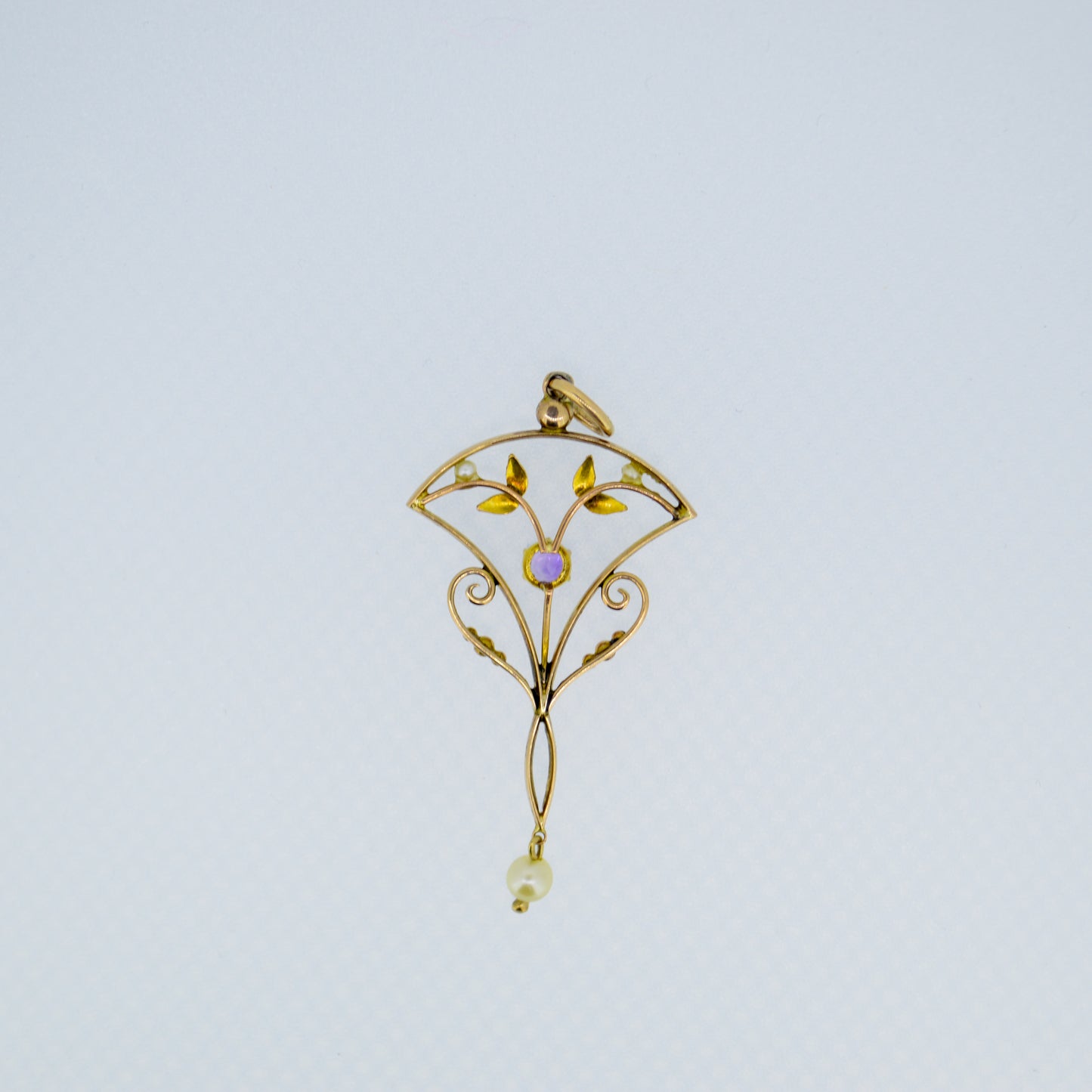 Antique lavalier 9ct Gold Pendant with Amethyst and Pearls