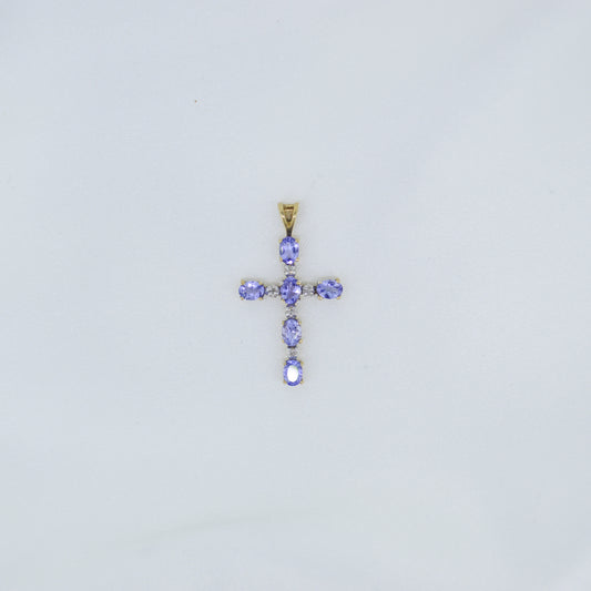 9ct Purple Cubic Zirconia Cross Pendant