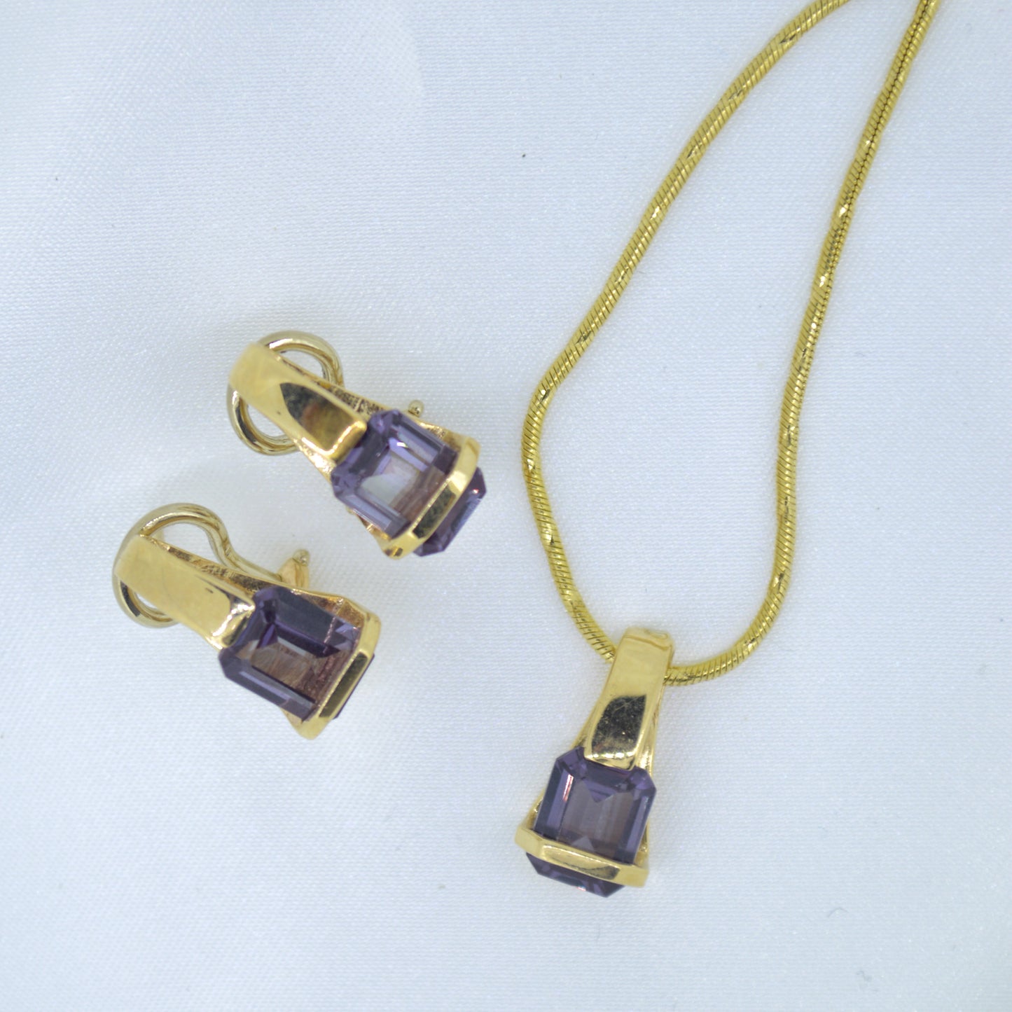 14ct Yellow Gold Amethyst Chain & Earring Set