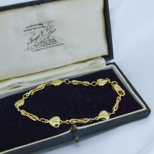 9ct Gold Ladies Heart Bracelet