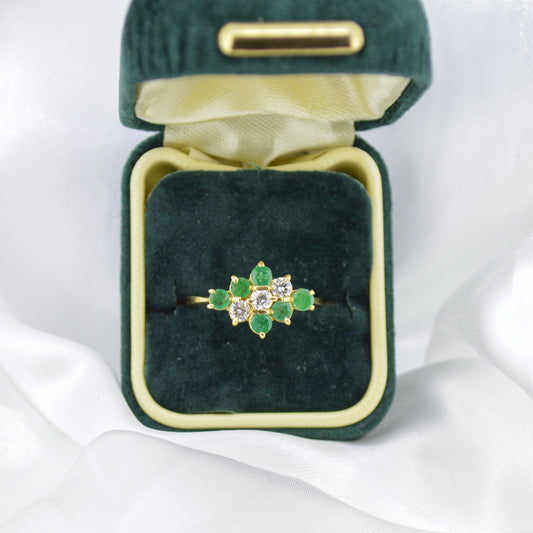 Marquise Cluster Emerald & Diamond 18ct Yellow Gold Ring