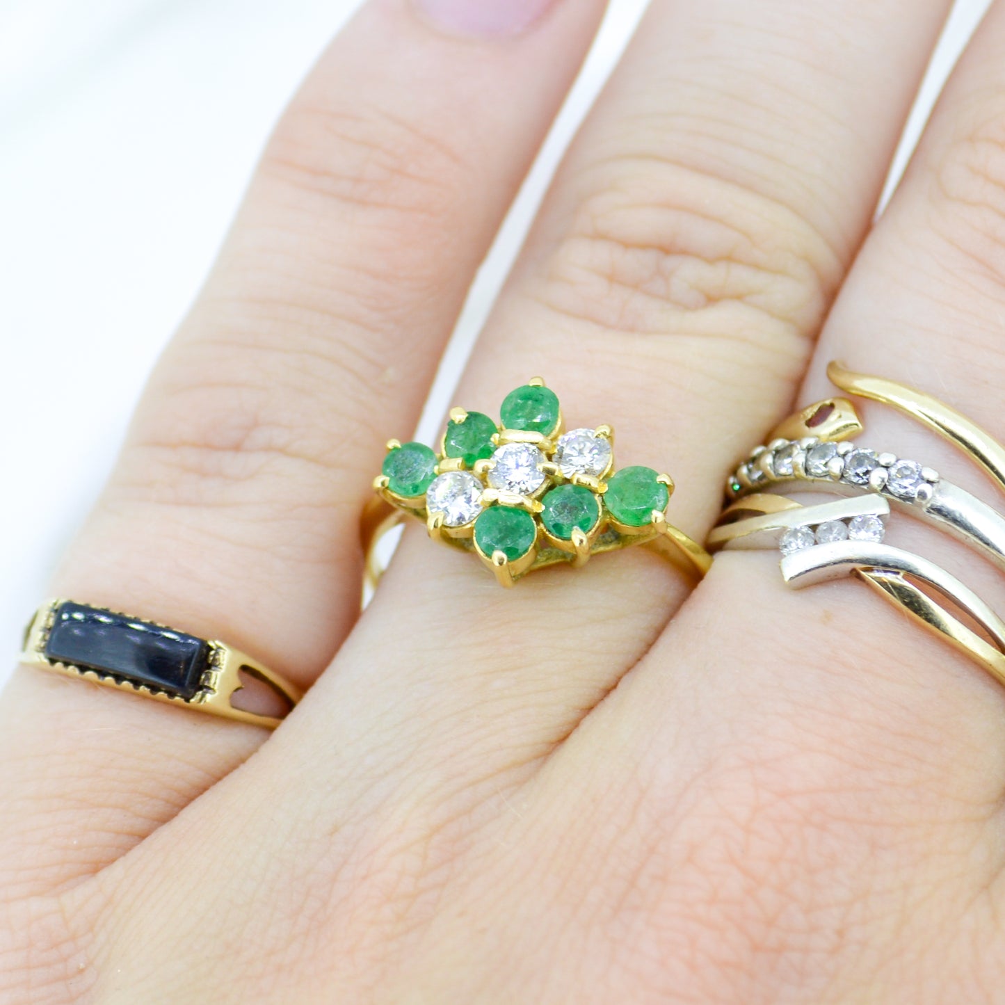 Marquise Cluster Emerald & Diamond 18ct Yellow Gold Ring
