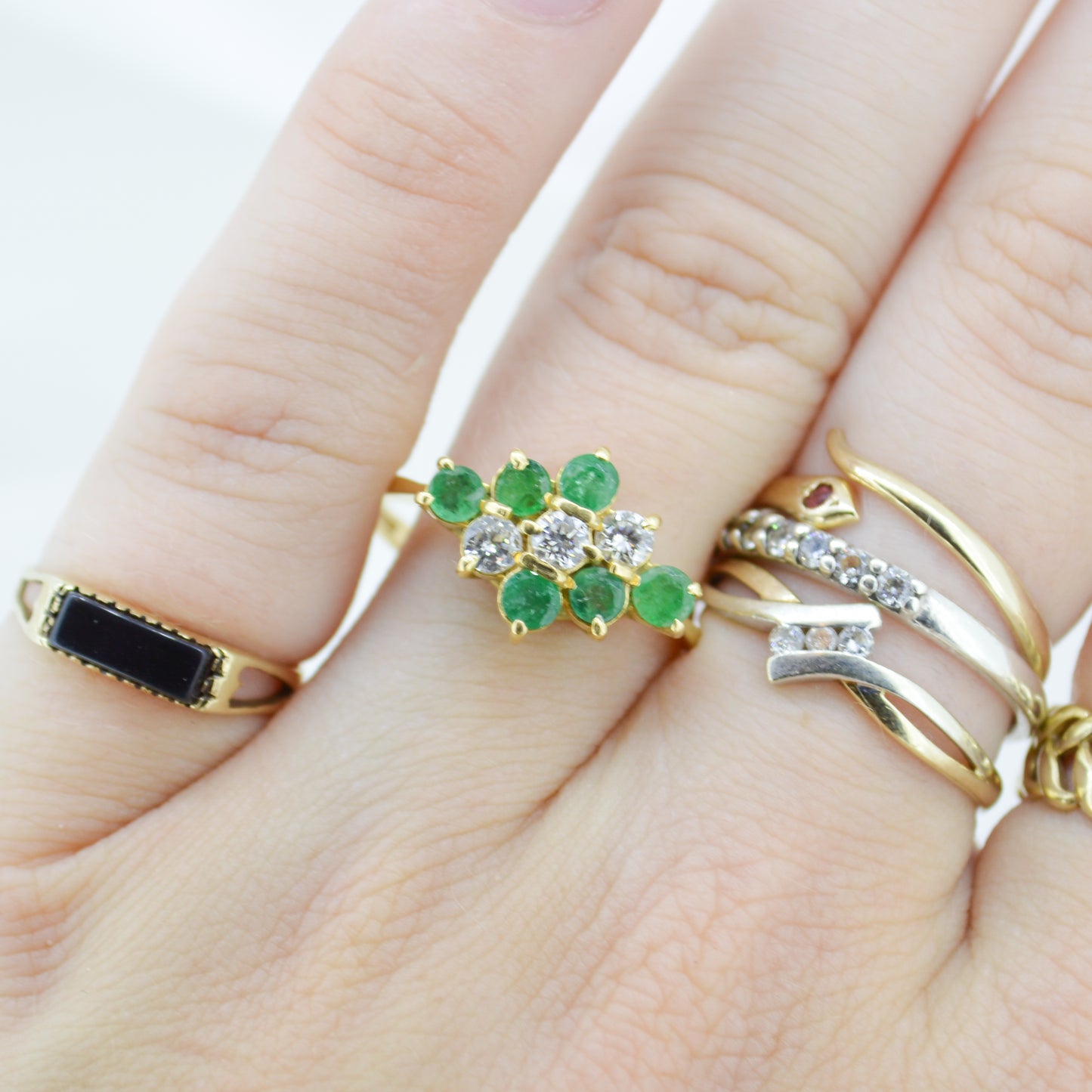 Marquise Cluster Emerald & Diamond 18ct Yellow Gold Ring