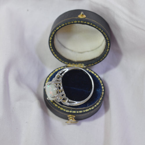9ct White Gold Opal ring with Diamonds