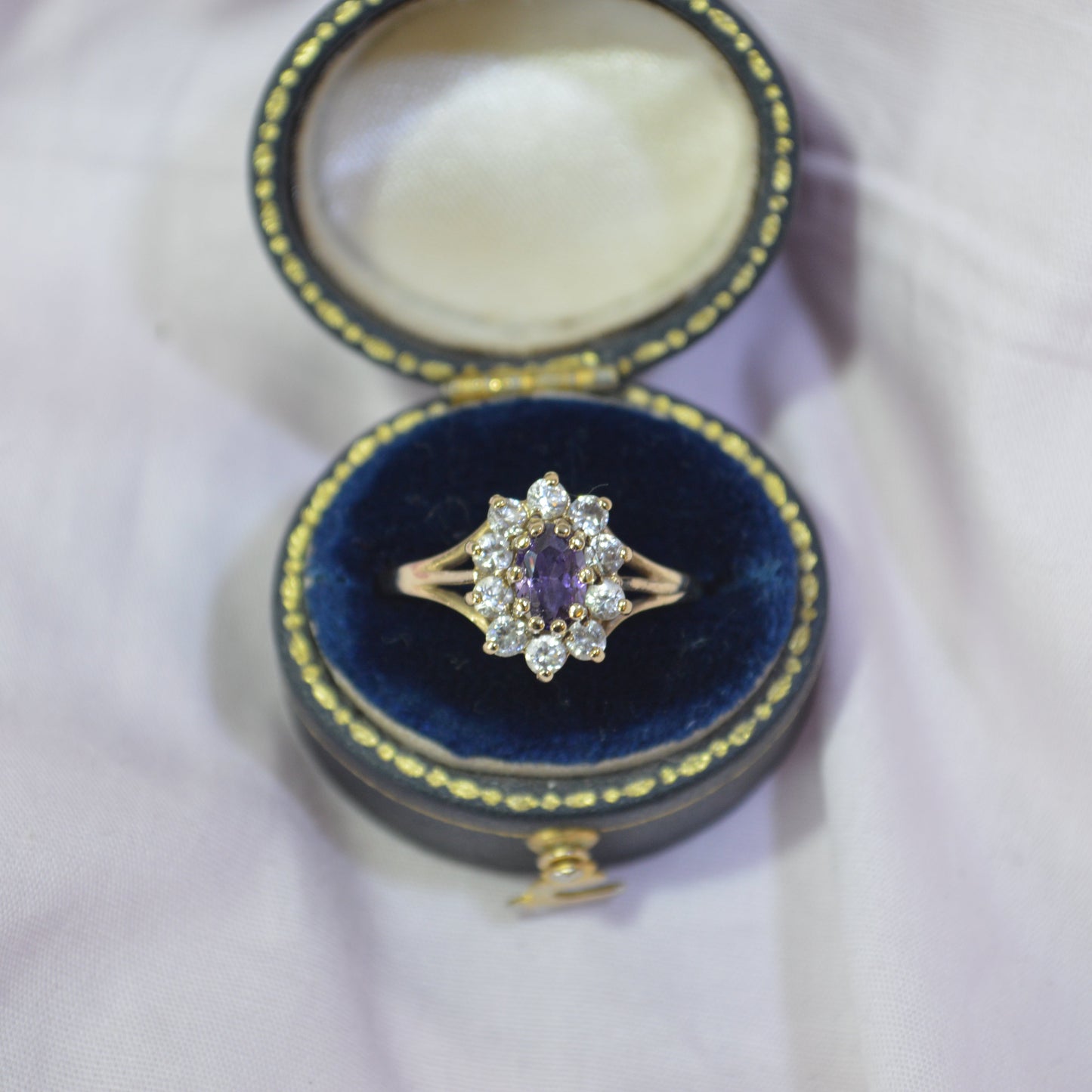 9ct Amethyst with cubic zirconia ring