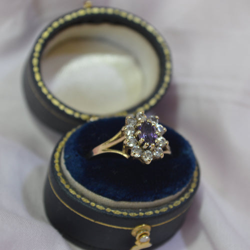 9ct Amethyst with cubic zirconia ring