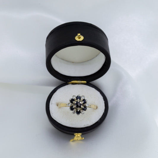 18ct Yellow gold sapphire and diamond cluster ring