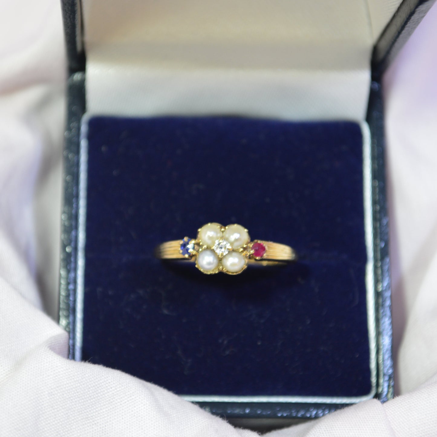 18ct Pearl ring With Ruby & Sapphires