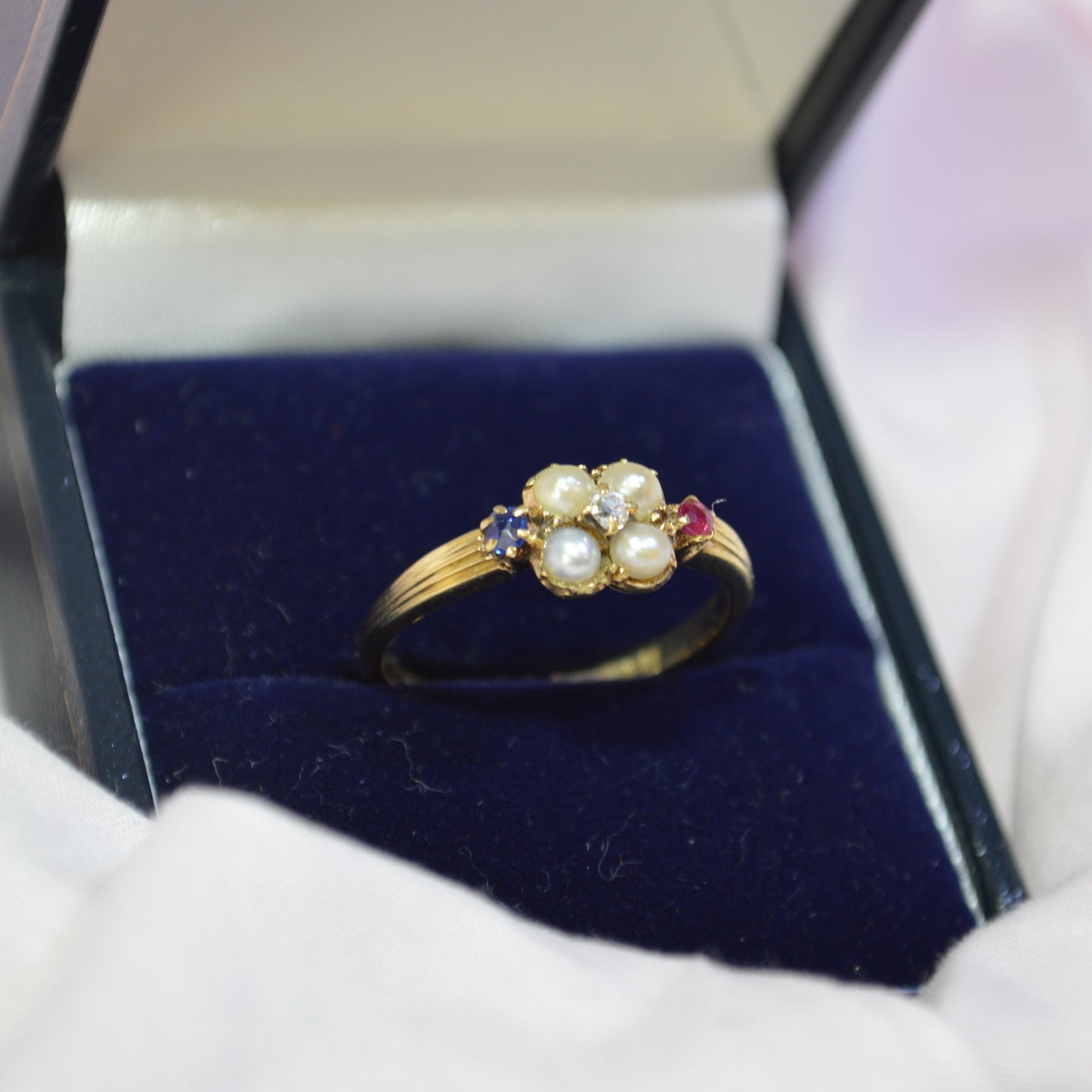 18ct Pearl ring With Ruby & Sapphires
