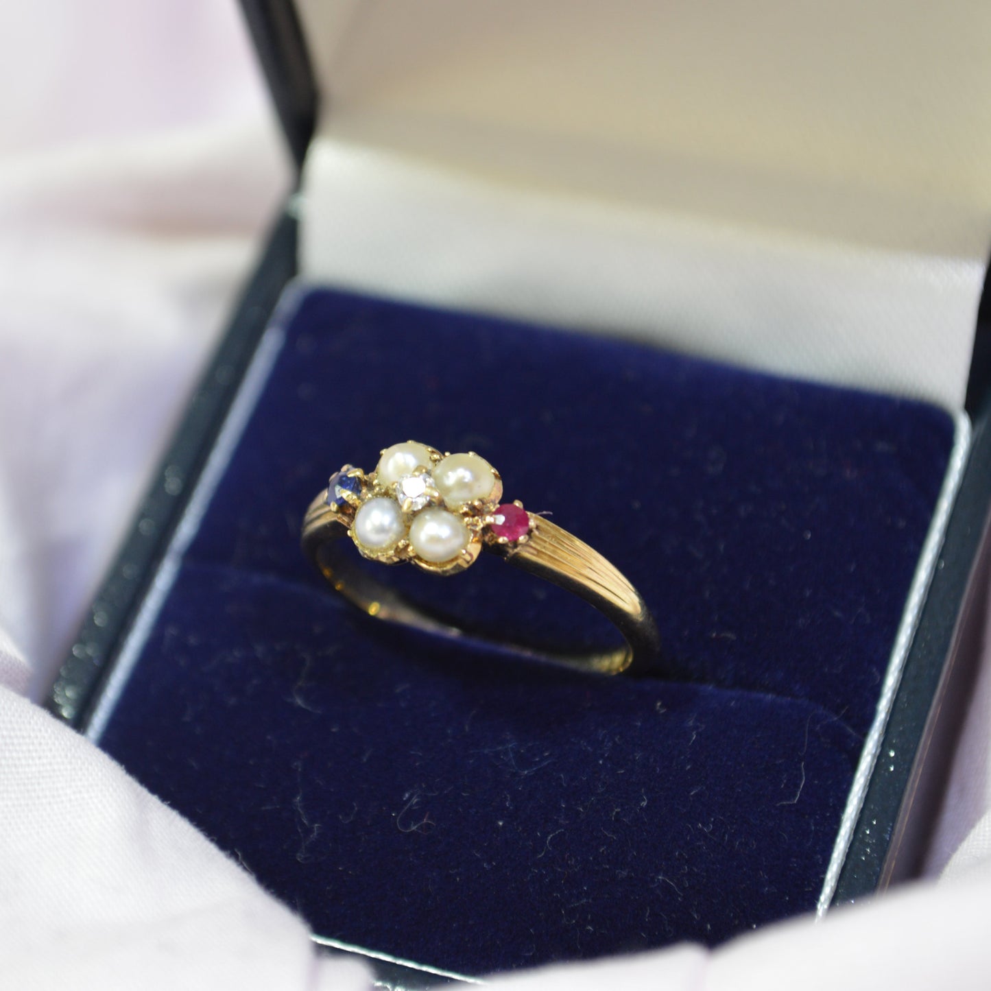 18ct Pearl ring With Ruby & Sapphires