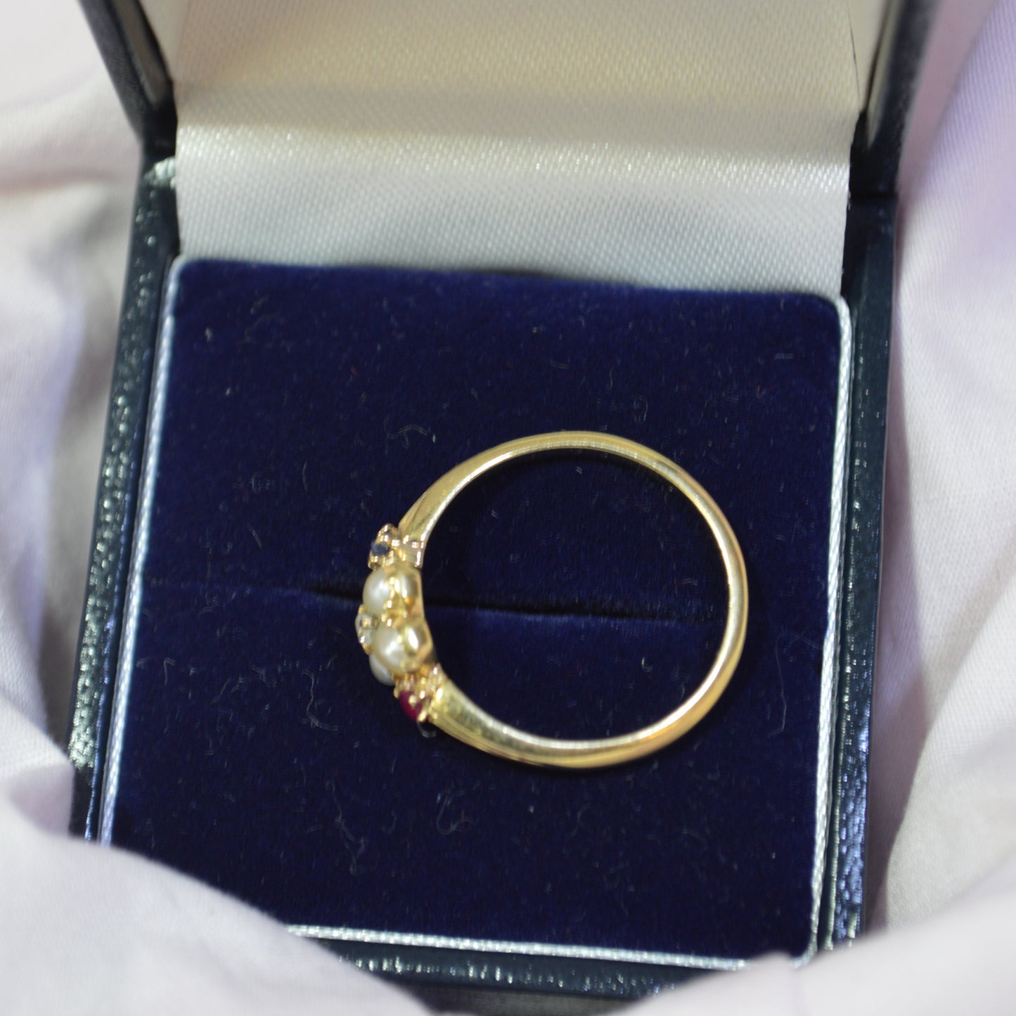 18ct Pearl ring With Ruby & Sapphires