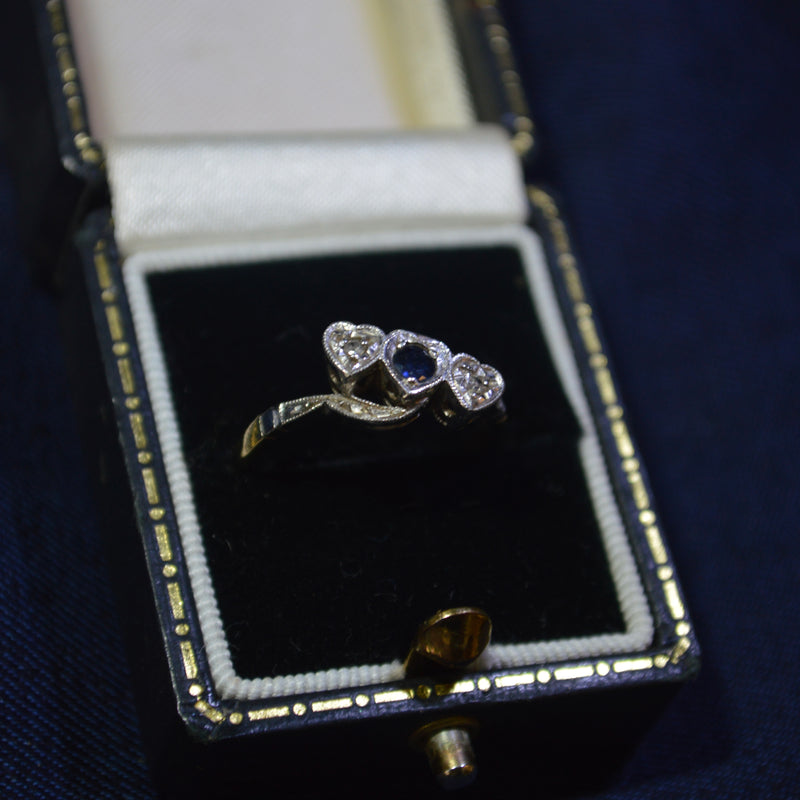 Sapphire & Diamond hearts ring