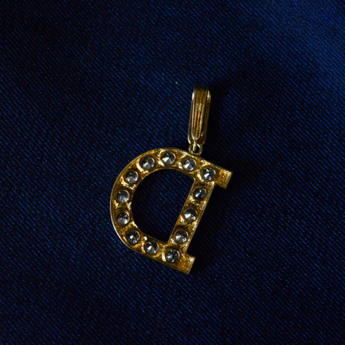 9ct Yellow Gold Letter D pendant with cubic zirconia cluster