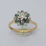 18ct Vintage Diamond & Emerald high setting ring