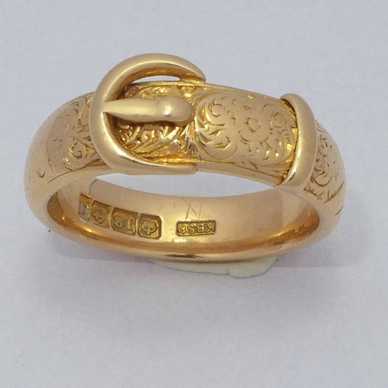 Solid old-style 18ct yellow gold Buckle ring