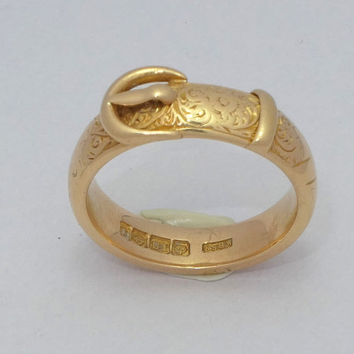 Solid old-style 18ct yellow gold Buckle ring