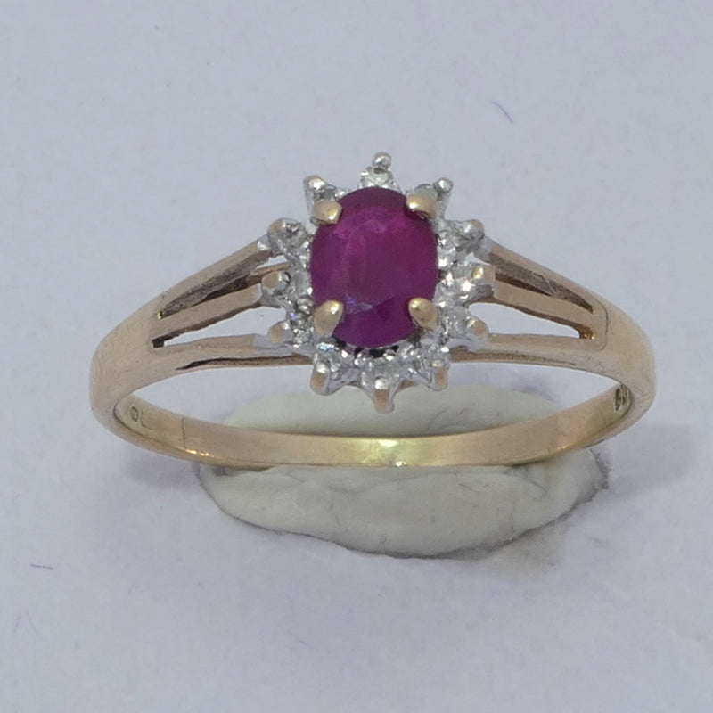 9ct Yellow Gold Ruby and Diamond Ring