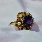 9ct Large Amethyst & pearl dress ring