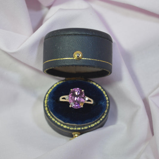 9ct Pink stone & Cubic Zirconia ring