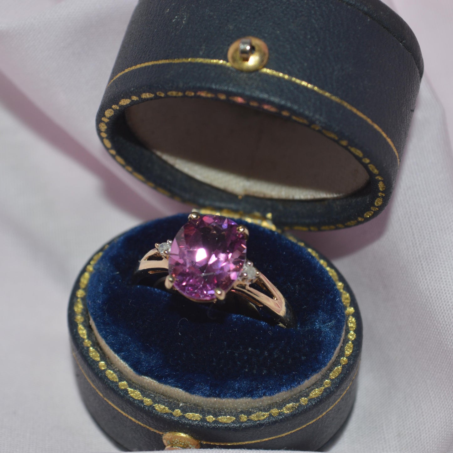 9ct Pink stone & Cubic Zirconia ring