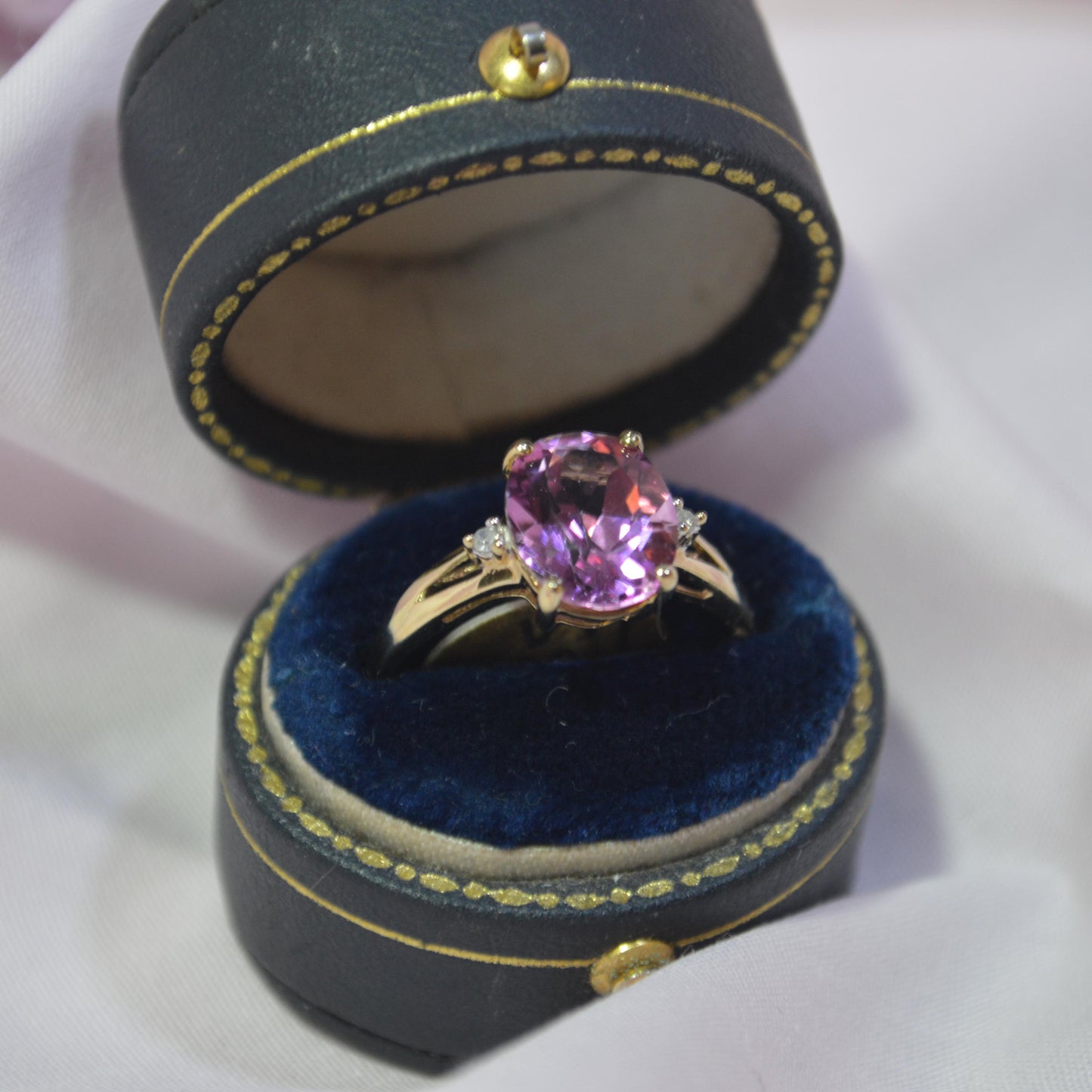 9ct Pink stone & Cubic Zirconia ring
