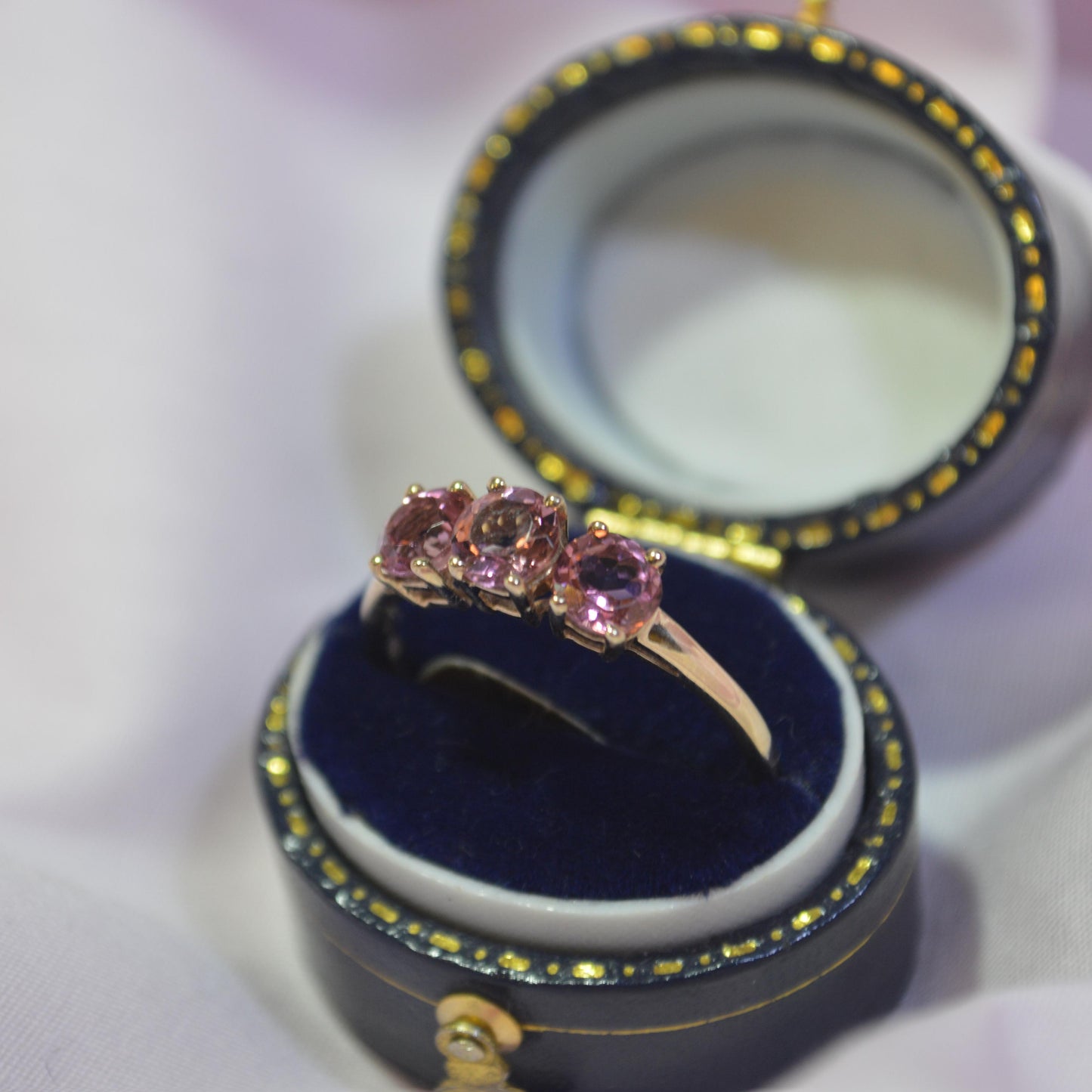 9ct 3 stone pink cubic zirconian