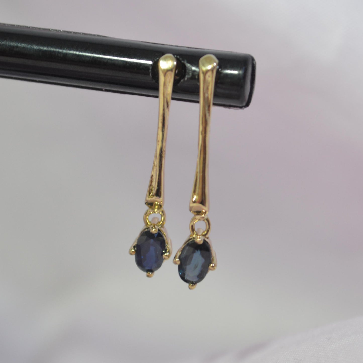 9ct Deep blue Sapphire drop earrings