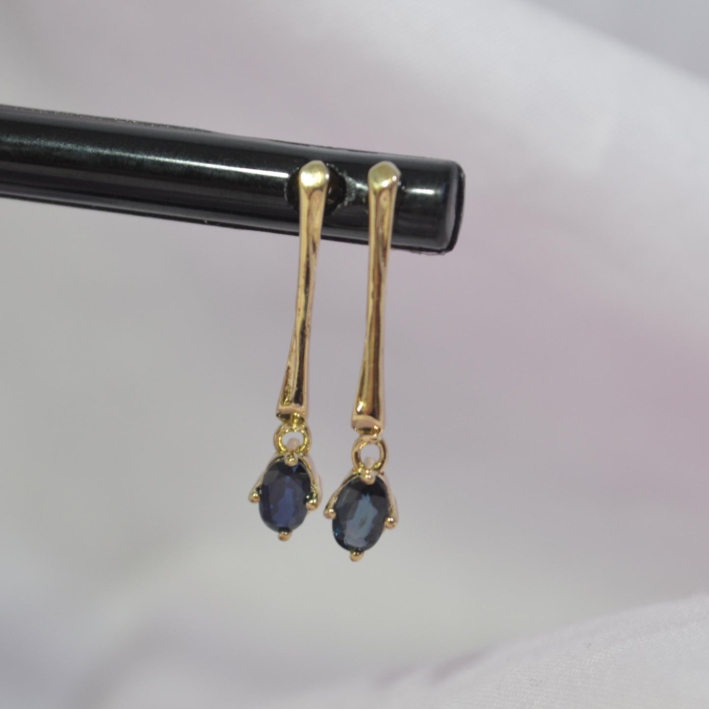 9ct Deep blue Sapphire drop earrings