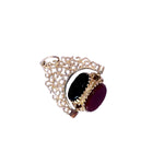 Vintage 9ct yellow gold three coloured stoned fob