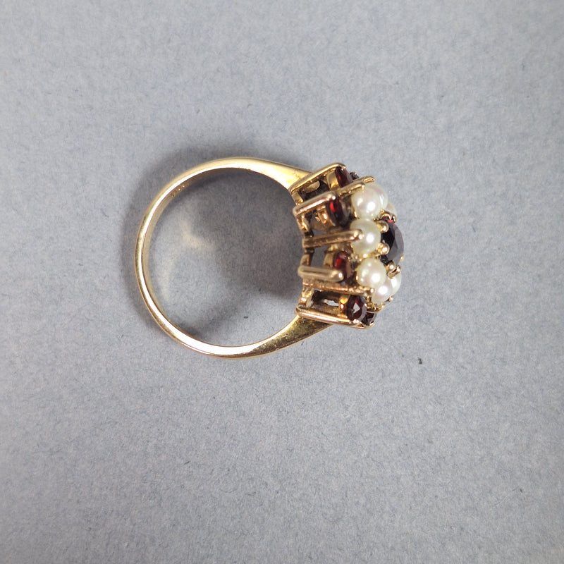 9ct Gold Garnet and Pearl Dress Ring