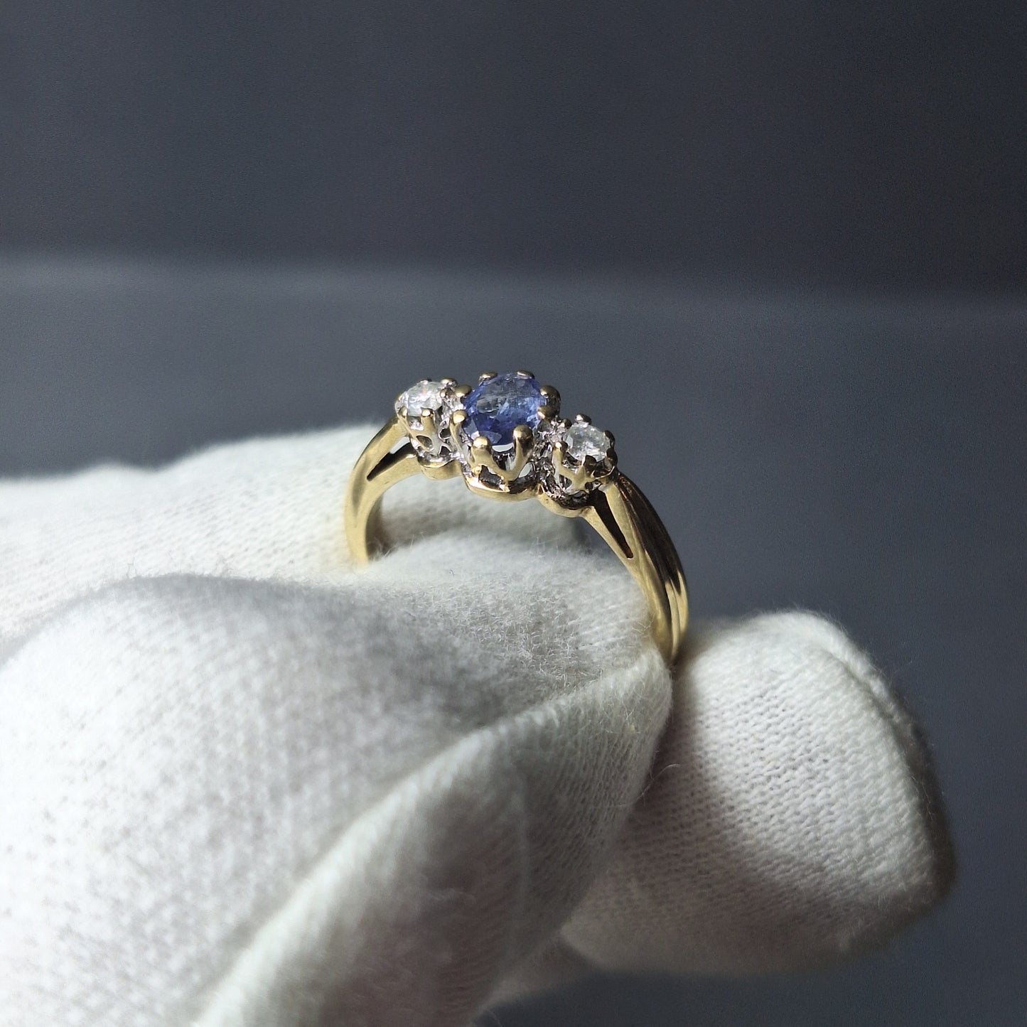9ct Gold, Ceylon Sapphire and Diamond Ring
