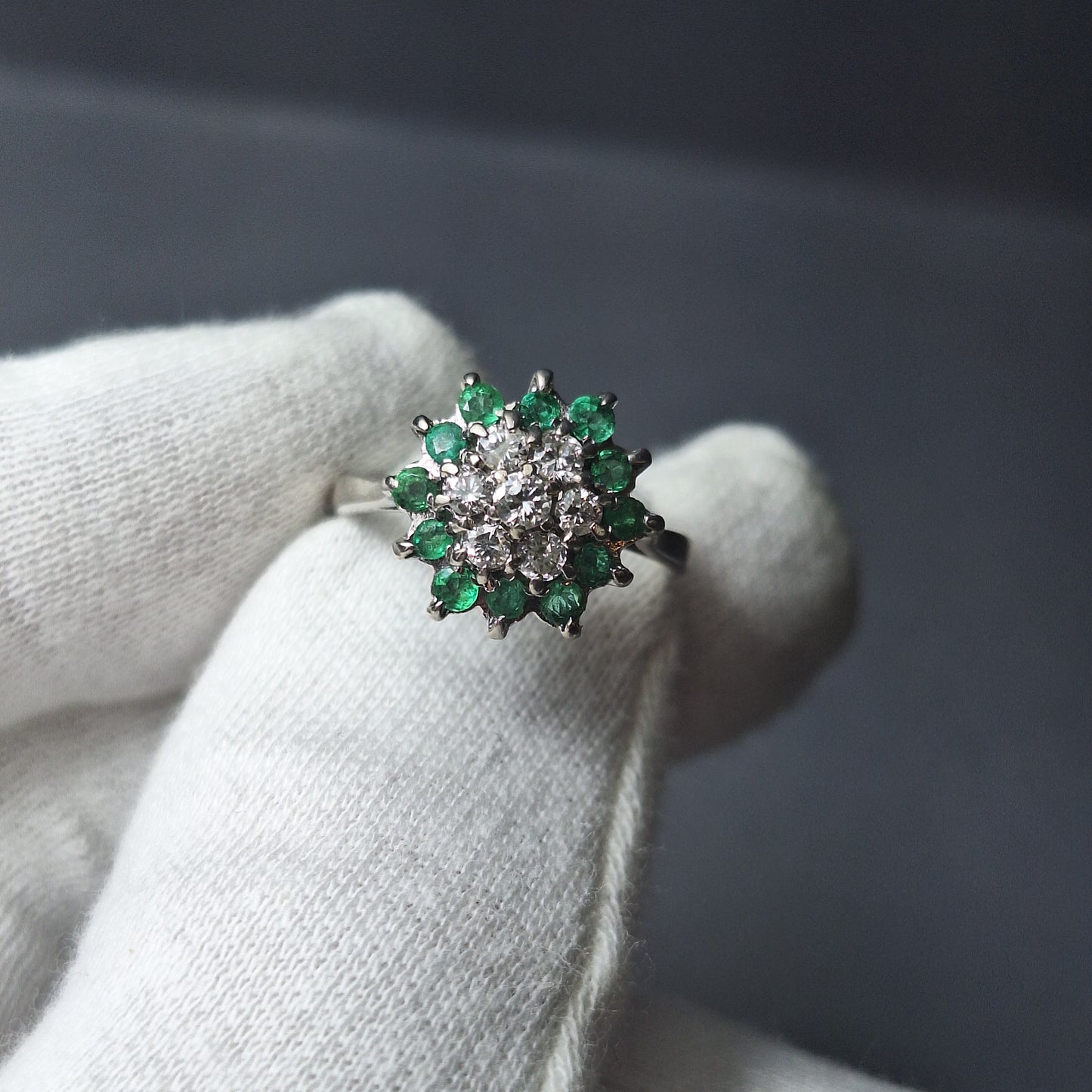 18ct White Gold, Emerald and Diamond Ring