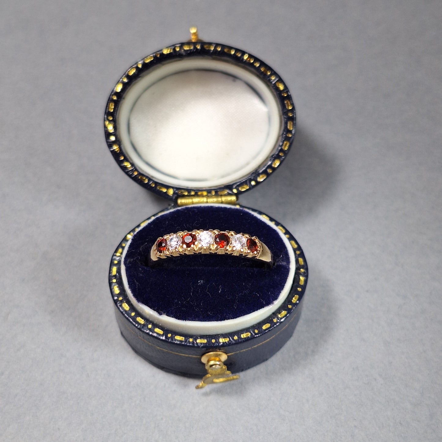 9ct Yellow gold clear & red cubic zirconia 1/4 eternity ring