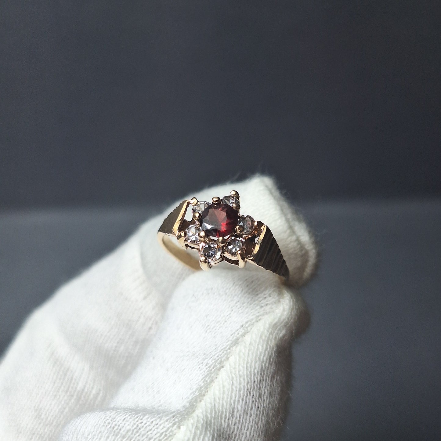 9ct Gold Garnet and Cubic Zirconia Dress Ring