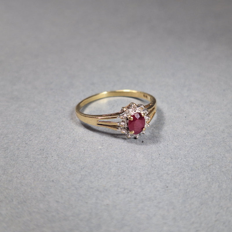 9ct Yellow Gold Ruby and Diamond Ring