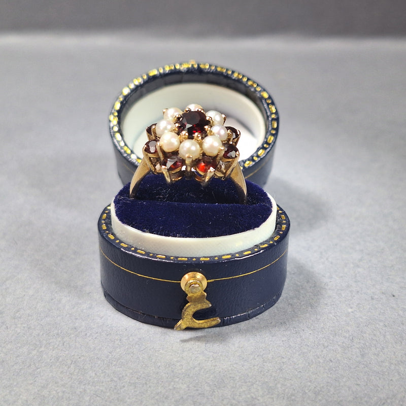 9ct Gold Garnet and Pearl Dress Ring