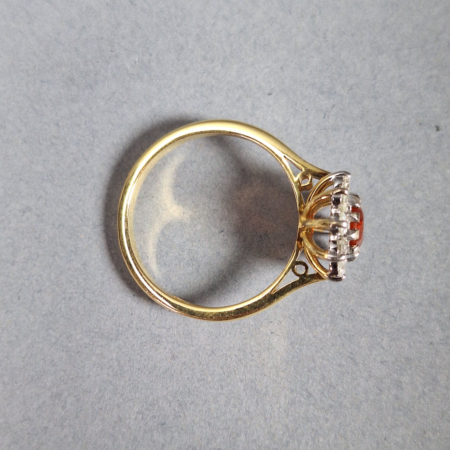 18ct Gold Fire Opal and Diamond Halo Ring