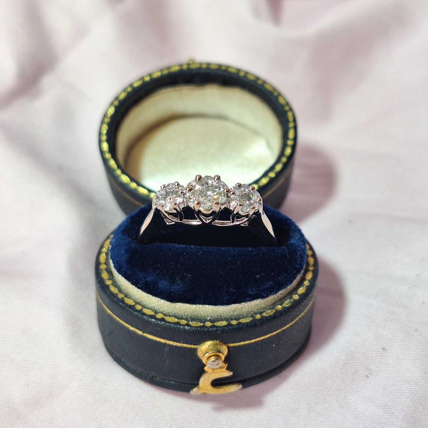 18ct white Gold triple Diamond Flower ring