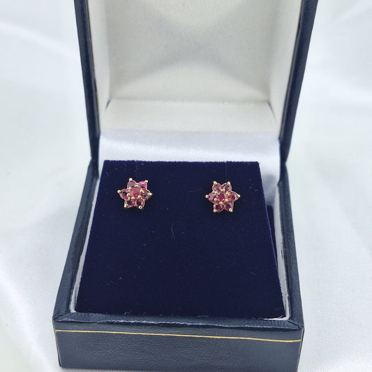 9ct Ruby flower studs