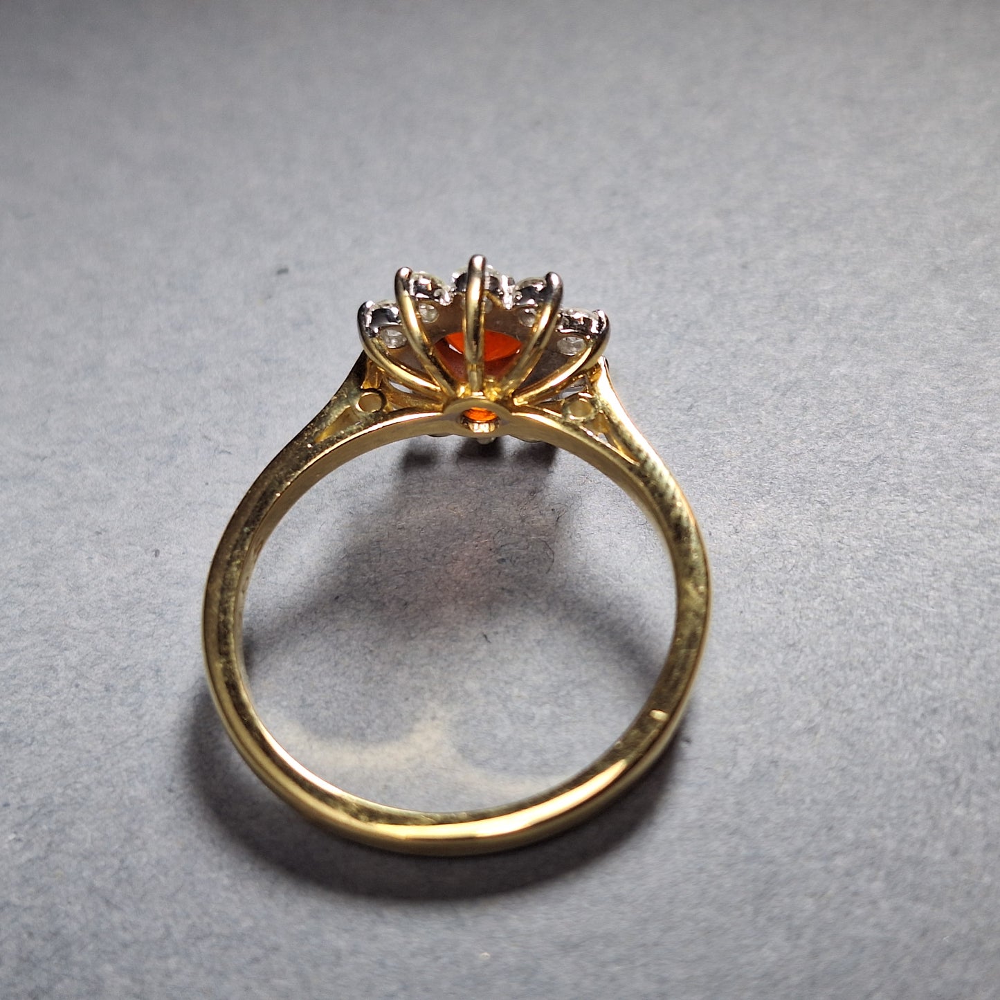 18ct Gold Fire Opal and Diamond Halo Ring