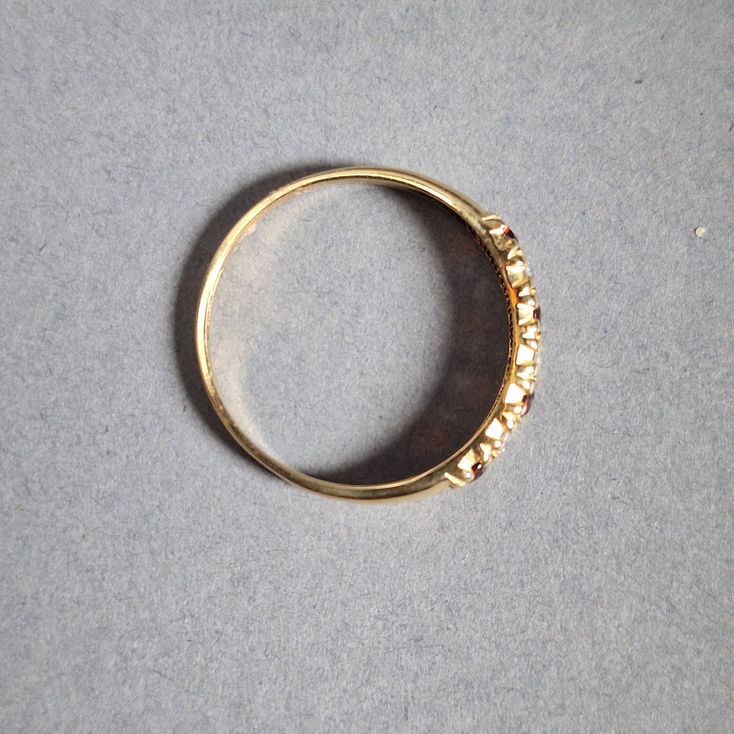 9ct Yellow gold clear & red cubic zirconia 1/4 eternity ring