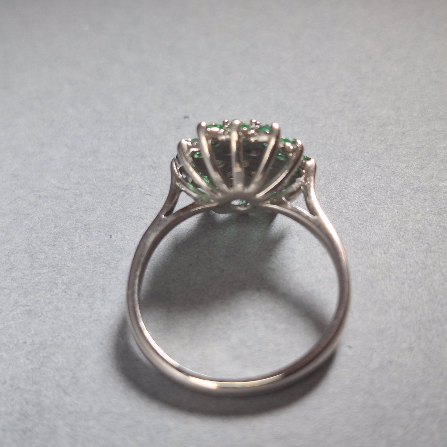 18ct White Gold, Emerald and Diamond Ring
