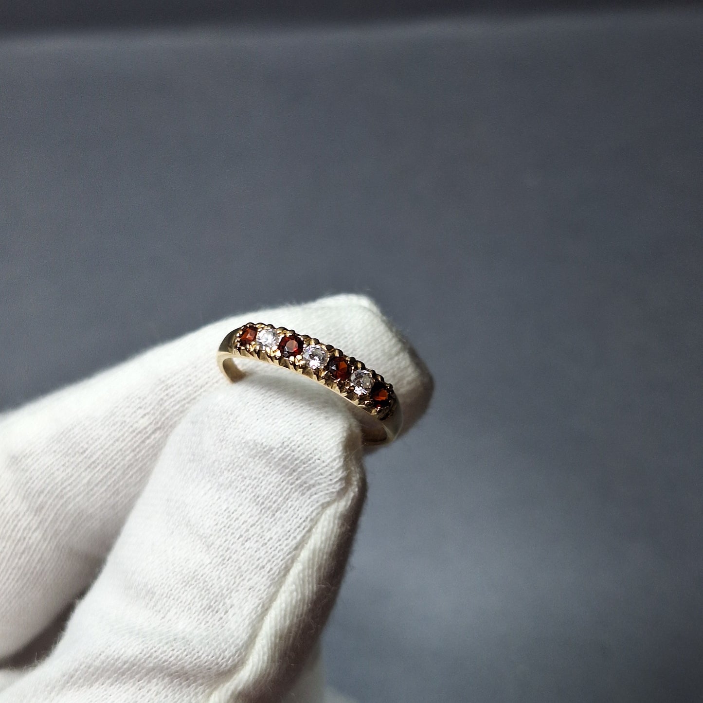 9ct Yellow gold clear & red cubic zirconia 1/4 eternity ring