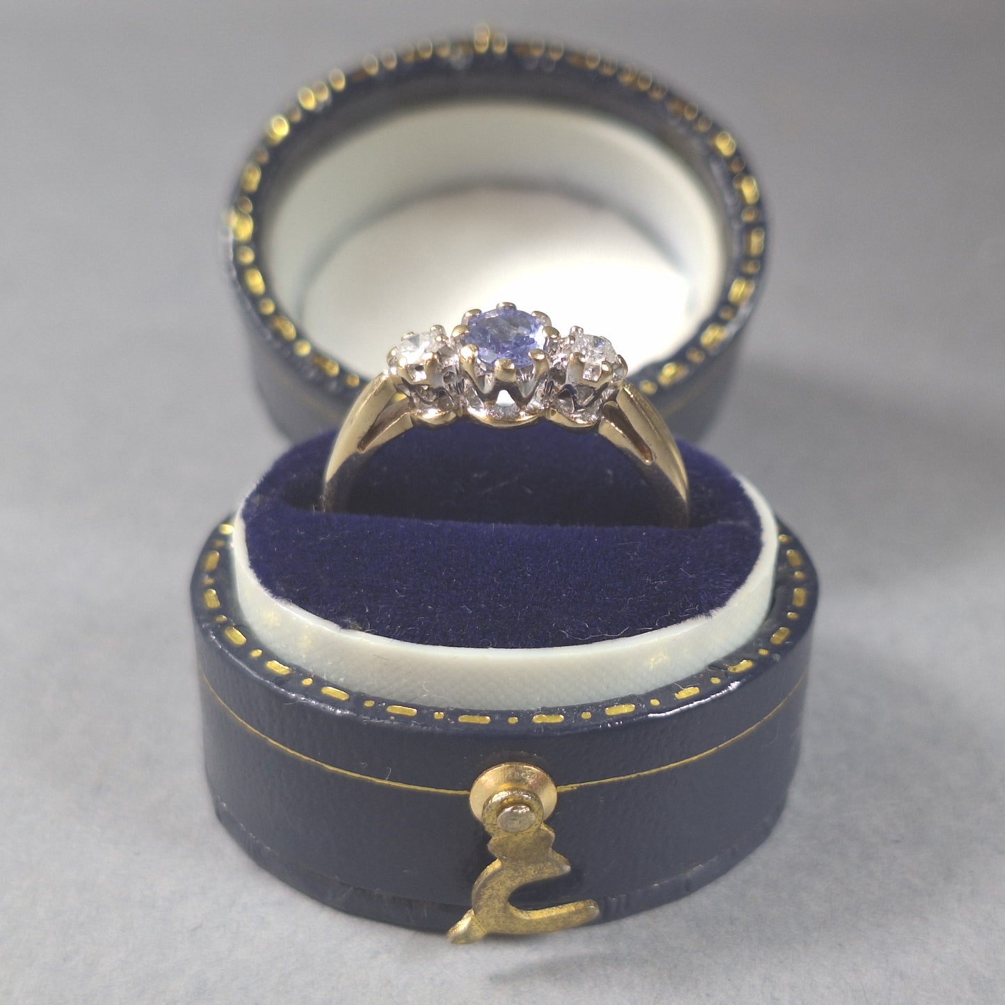 9ct Gold, Ceylon Sapphire and Diamond Ring