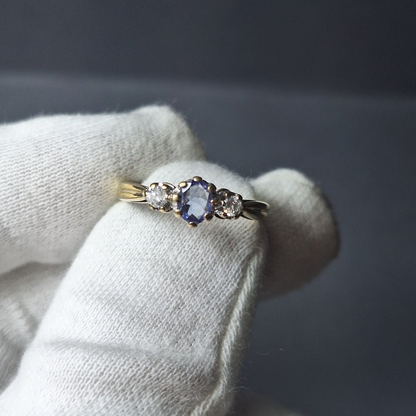 9ct Gold, Ceylon Sapphire and Diamond Ring