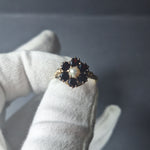 Vintage style opal & garnet 9ct yellow gold ring