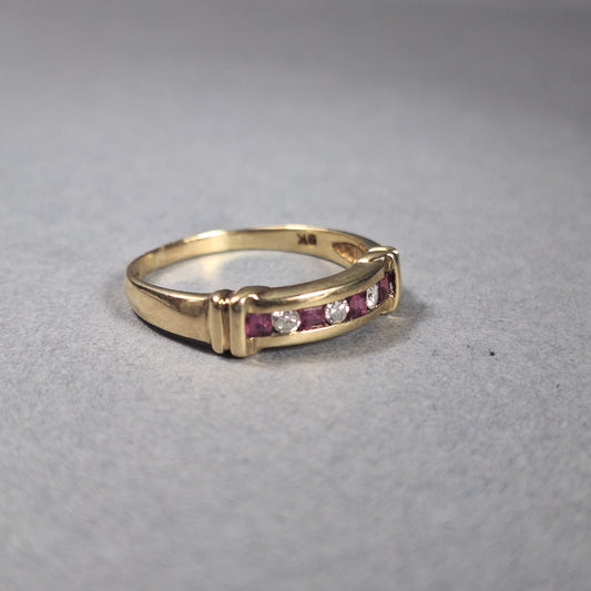 Vintage channel set Ruby & diamond 9ct yellow gold ring